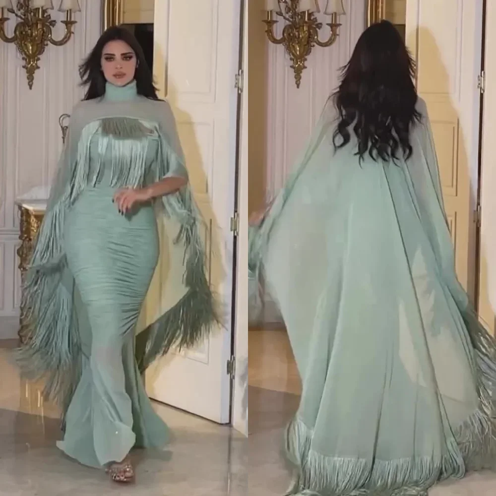 Yipeisha Prom Dress Prachtige Hoge Kraag Zeemeermin Vloerlengte Jurken Kwastje Chiffon Op Maat