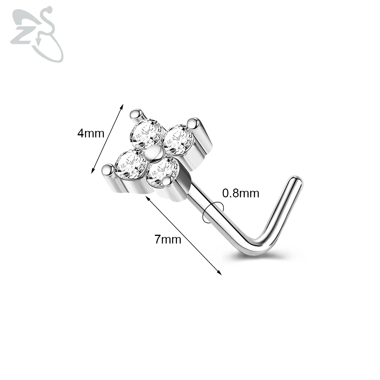 Cute CZ Crystal Nose Stud L-Shape