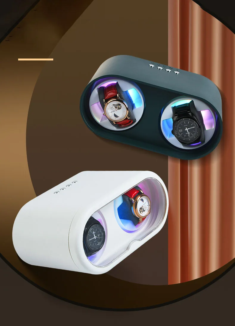 

Automatic winding watch winder 2slot watch box Q-50 model white/green 220*138*95m+ white light and colored light. Show 2 power