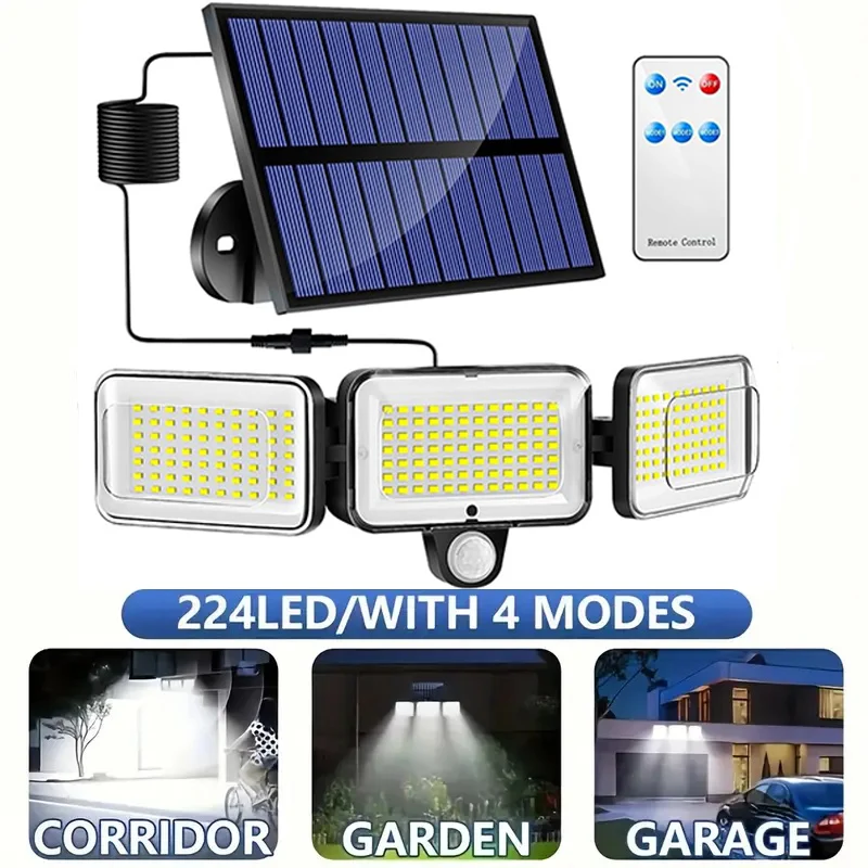 

Солнечные фонари для улицы 224 светодиодные 3 режима датчика движения прожекторы с дистанционным управлением IP65 водонепроницаемый солнечный настенный светильник безопасности для сада