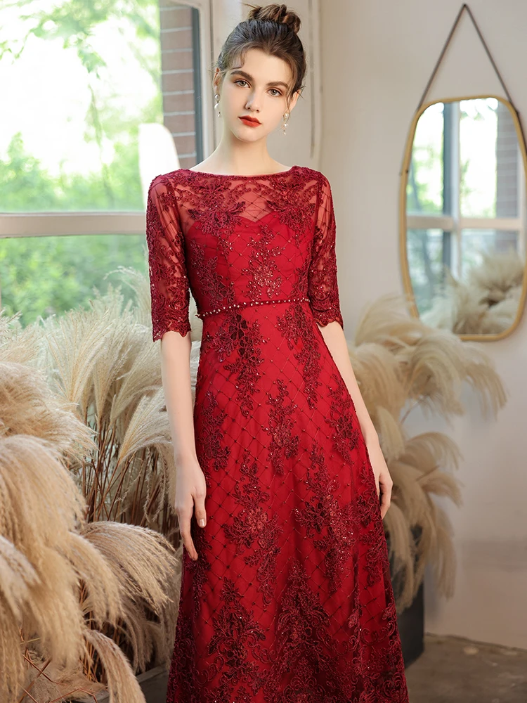 

Ele Wedding Dr for Women mid Waist a Line Skirt Korean Sle Five Sve U Ne Pure Color Luxury Par Gown