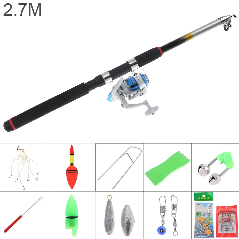 

2.7m Fishing Rod Reel Line Combination Full Kits Series Spinning Reel Pole Set with Fishing Float Hooks Beads Bell Etc