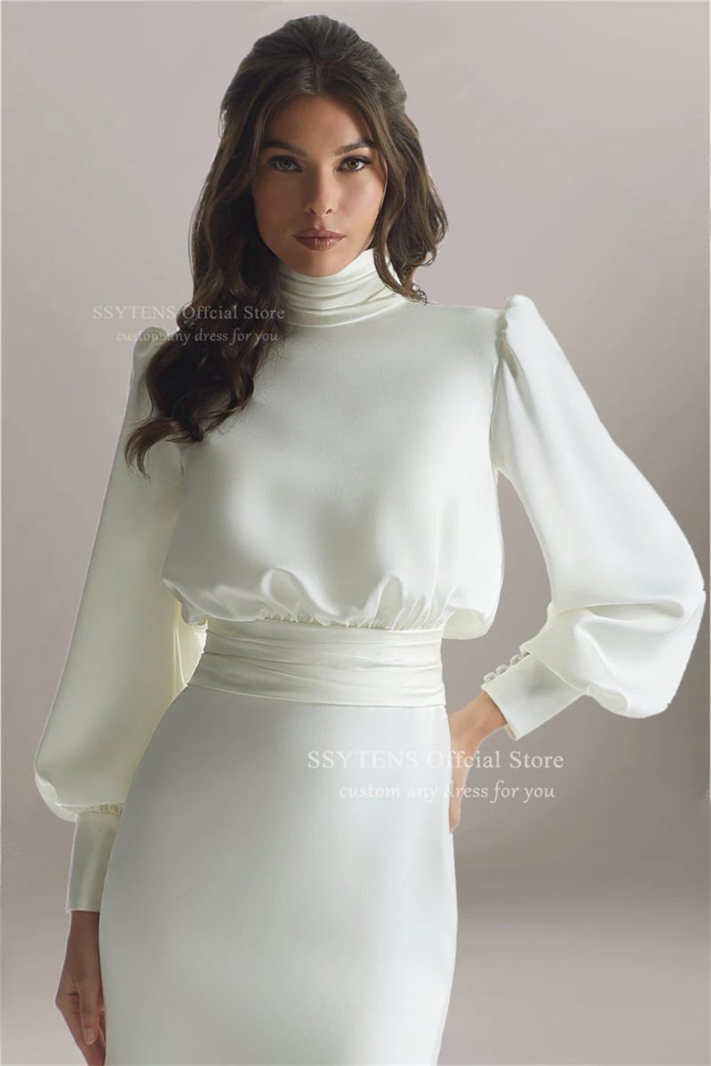 SSYTENS Customized Civil Wedding Dresses Long Sleeves Simple Mermaid Brides Dress High Neck Elegant Bridal Gown Vestido De Noiva