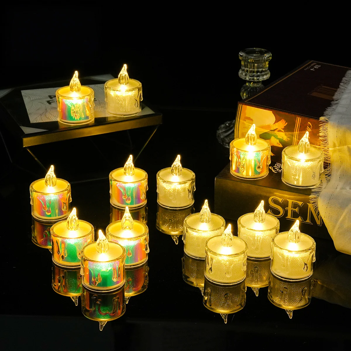12/24/48 шт. светодиодные свечи, беспламенное акриловое стекло, мерцающая батарея, поддельная чайная свеча для свадебной вечеринки, рождественский домашний декор