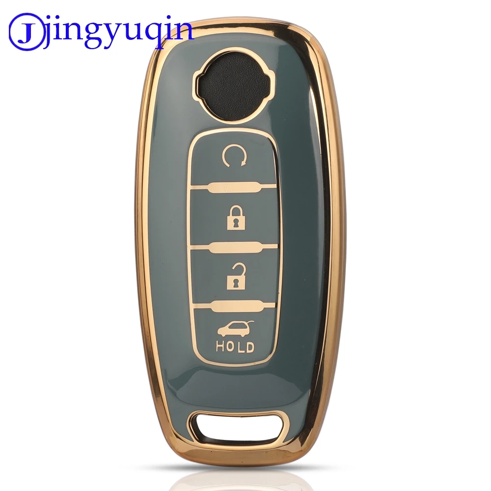Jingyuqin Per Nissan nero Bianco lato grigio con strisce Custodia protettiva per chiave in silicone TPU 4 pulsanti Durevole e sicuro 100% nuovo di zecca