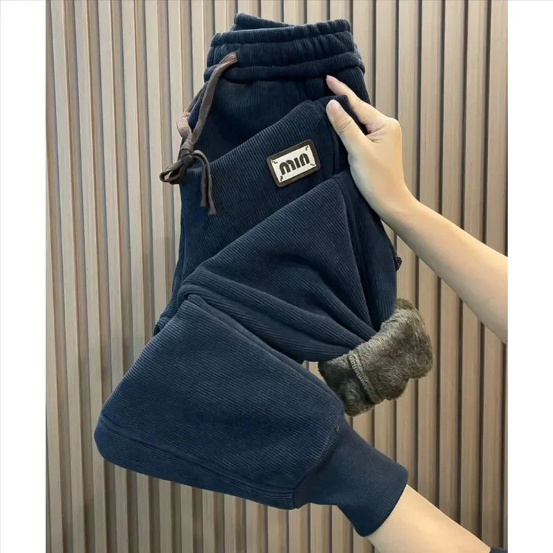 Autumn Winter New Corduroy Velvet Padded Pants Women Loose Elastic Waist Harem Pants Fashion High Waist Casual Pants Female