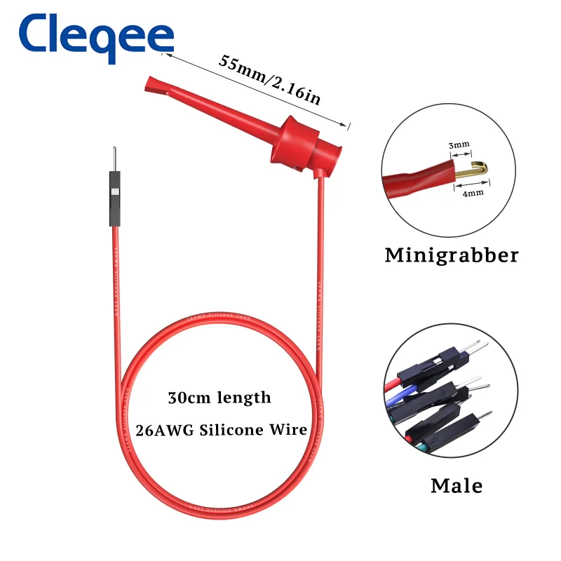 Imagem -06 - Cleqee 10 Peças Clipes de Gancho de Teste para Dupont Macho Fêmea Jumper Fios de Silicone Mini Grabber para Teste de Analisador Lógico P1534 P1535