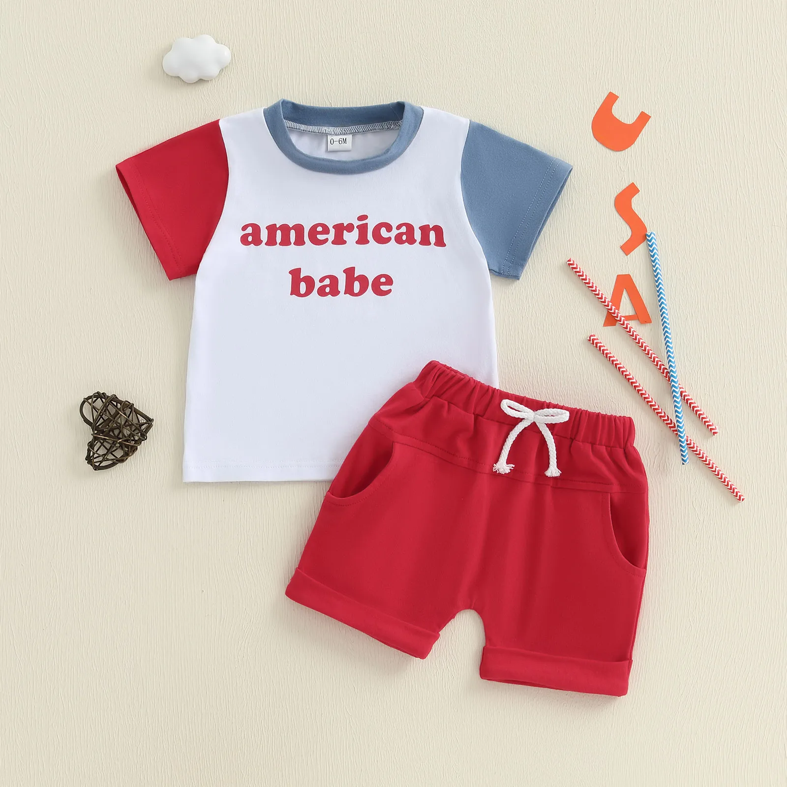 

SUNSIOM Toddler Baby Boy 4th of July Outfit Letter Print Contrast Color Short Sleeve T-Shirt and Shorts 2 Pcs Set