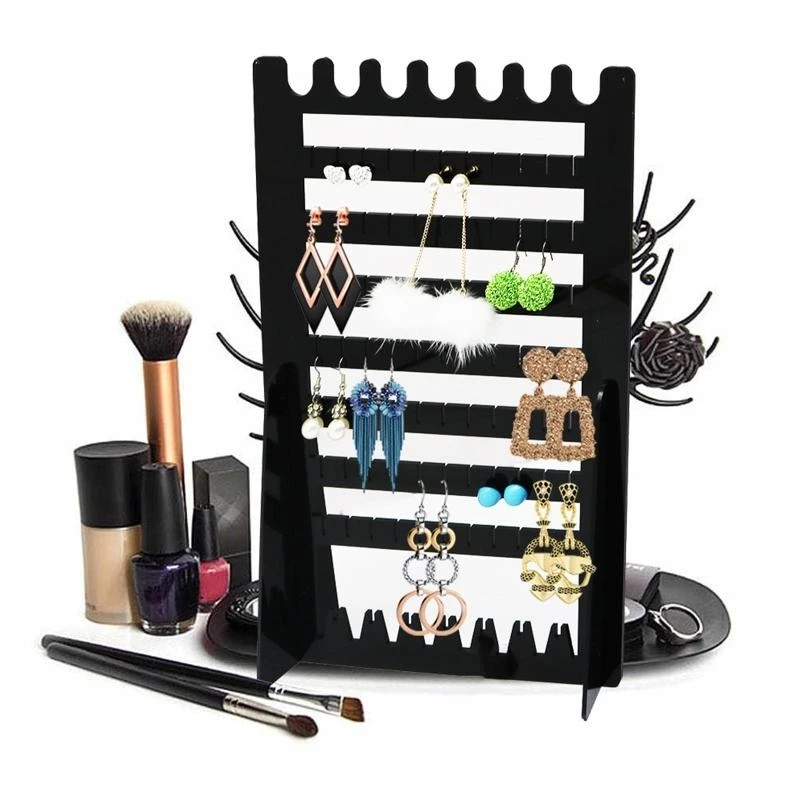 Black Earrings 7-Layered Ear Necklace Holder Jewelry Display Stands Hanging Jewelry Rack for Necklaces