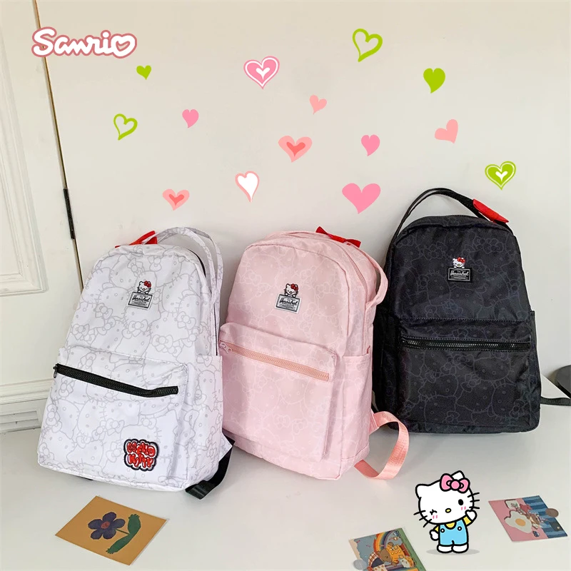 Kawaii Hello Kitty Sanrio Backpack Y2K Cartoon Nylon Student Lightweight Large Capacity Schoolbag Travel Storage Birthday Gifts