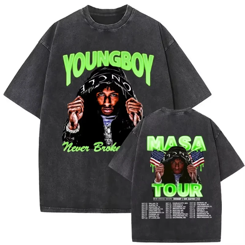 غسلها خمر YoungBoy أبدا كسر مرة أخرى الجرافيك تي شيرت الرجال النساء الهيب هوب موضة الراب تي شيرت المتضخم تي شيرت الشارع الشهير