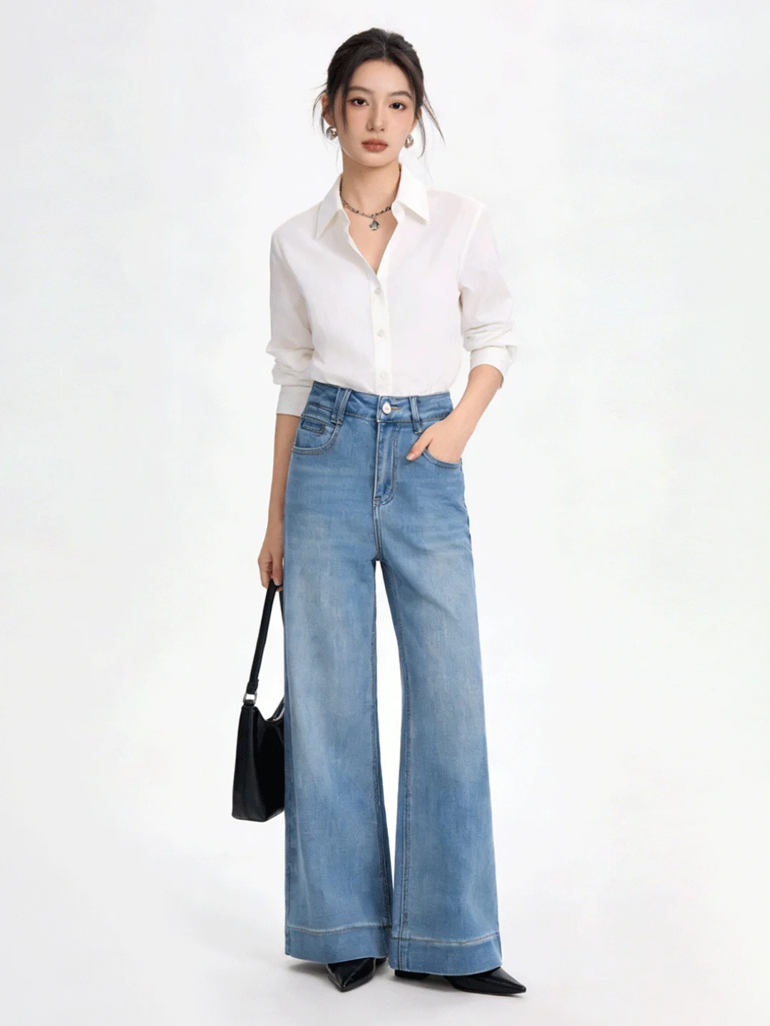 

High Waist Wide Leg Soft Denim Pants Commute Versatile Korean Sle Small Size Nine Point Jeans Spring 2026 New High Waist Sl...