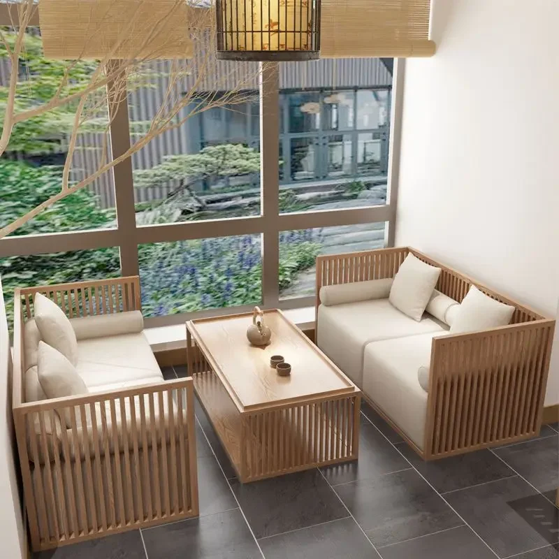 #New Chinese style tea house dedicated sofa, table and chair combination, modern restaurant, homestay, restaurant,lobby negotiat