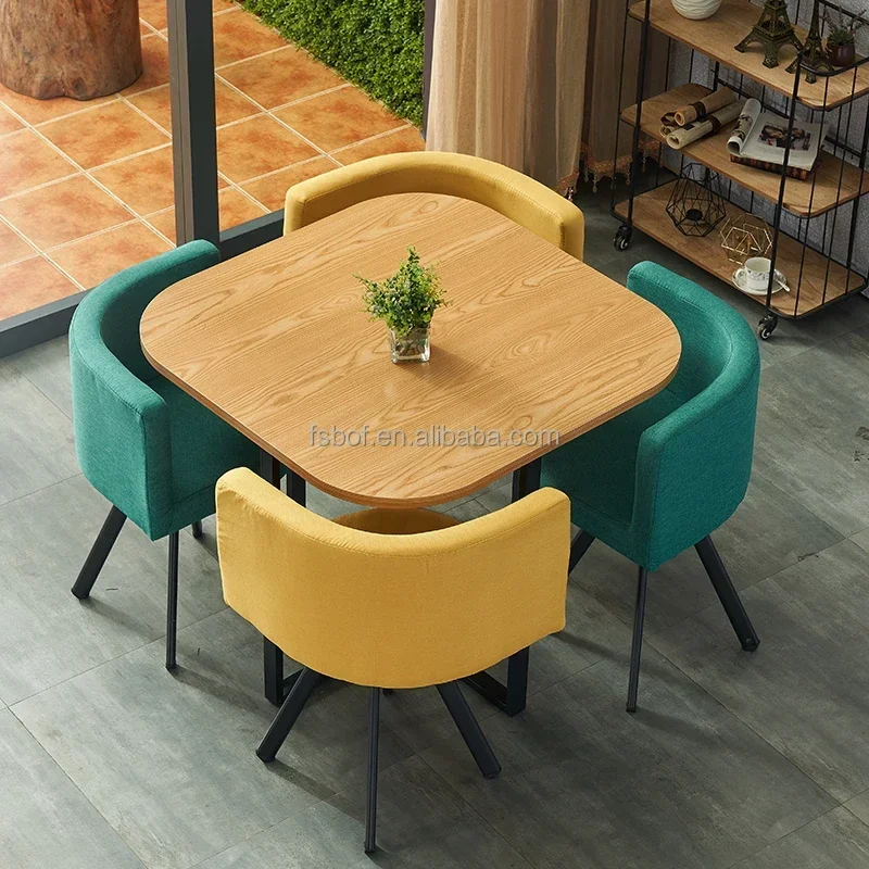 Restaurant Furniture Square Dining Table and Chairs Set  Cafe Square Table Chair Combination Can Save Space