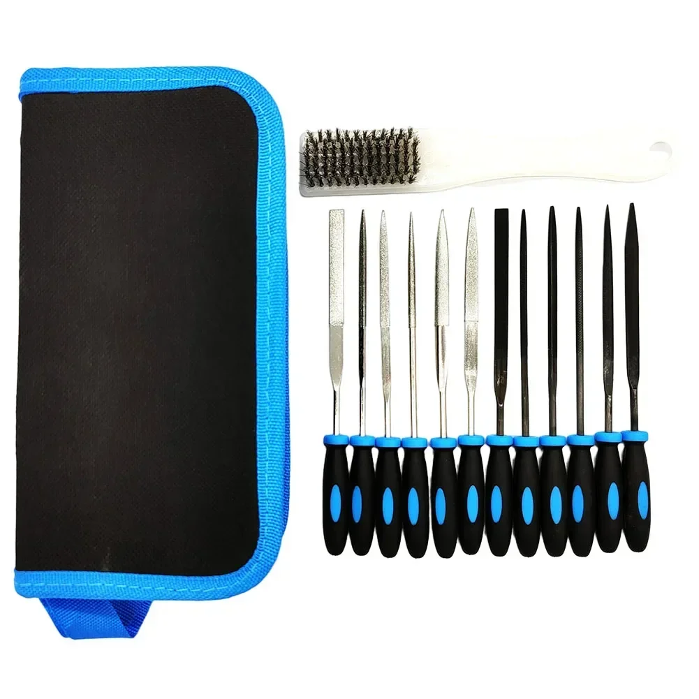 13pcs Diamond Steel File Needle Brush Set W/storage Bag For Precision Metal Trimming Grinding Woodworking Files Hand Tools