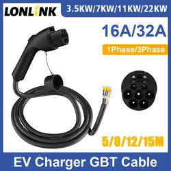 LONLINK 7KW 11KW 22KW GBT EV kabel do ładowania męski GB/T do otwierania przewodu do stacja ładująca pojazd elektryczny