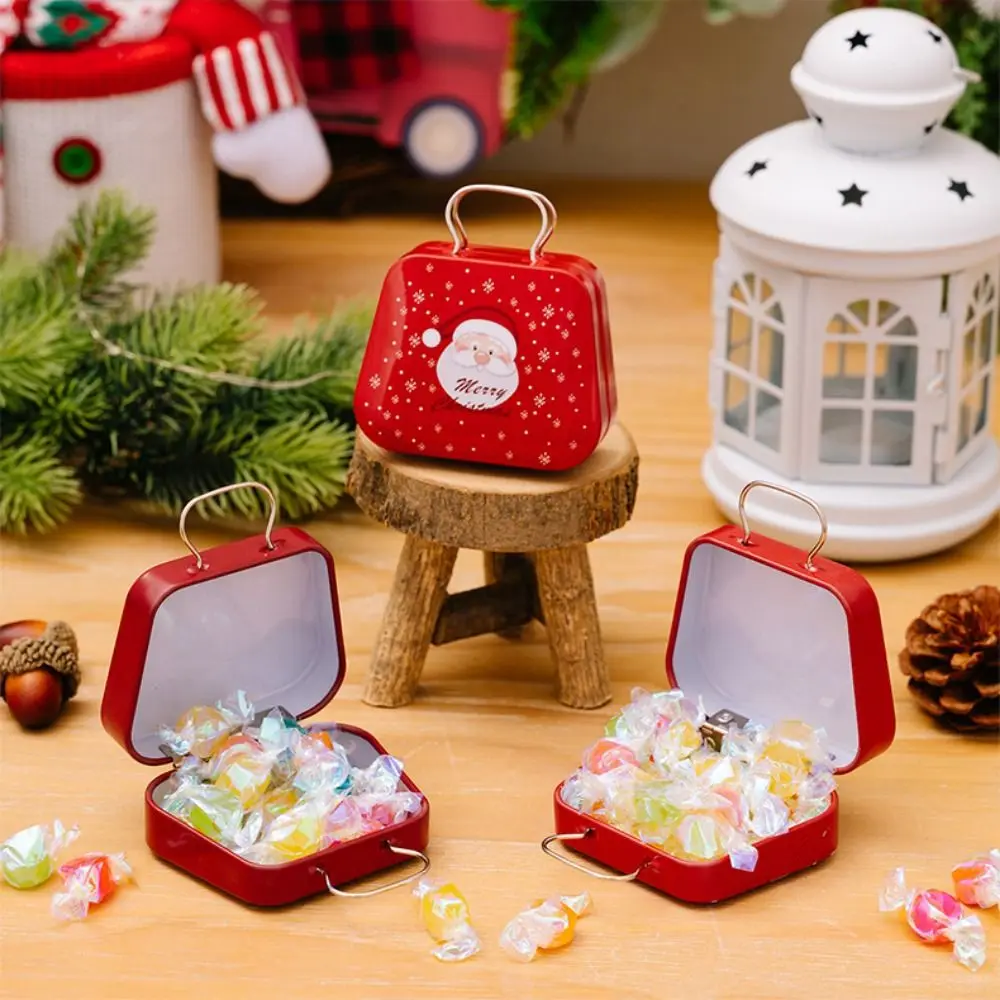 

3pcs/set Cartoon Santa Claus Tinplate Handbag Decorative with Handle Christmas Tin Gift Box Iron Mini Tinplate Handbag Christmas