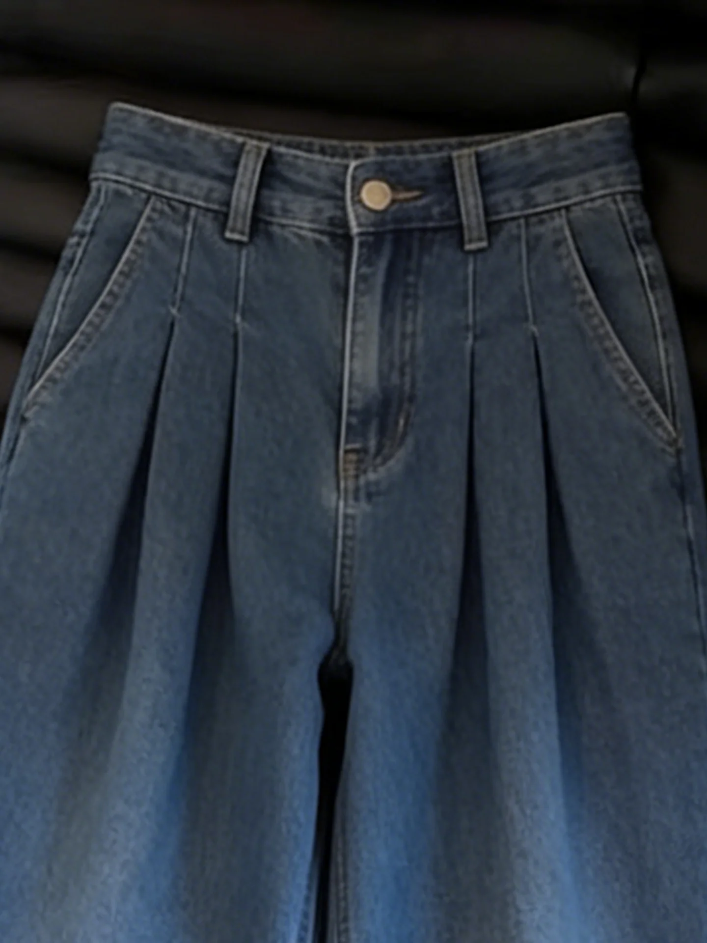 High Waist Loose Fit Blue Pleated Denim Jeans Women's Summer New Style Slimming Wide Leg Pants Korean Version