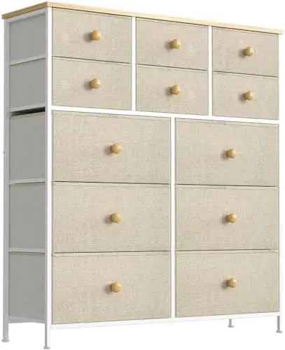 

12 Drawer Dresser for Bedroom Chest of Drawers Closets Units Organizer Large Capacity Steel Frame Wooden Top Living Room Entryw