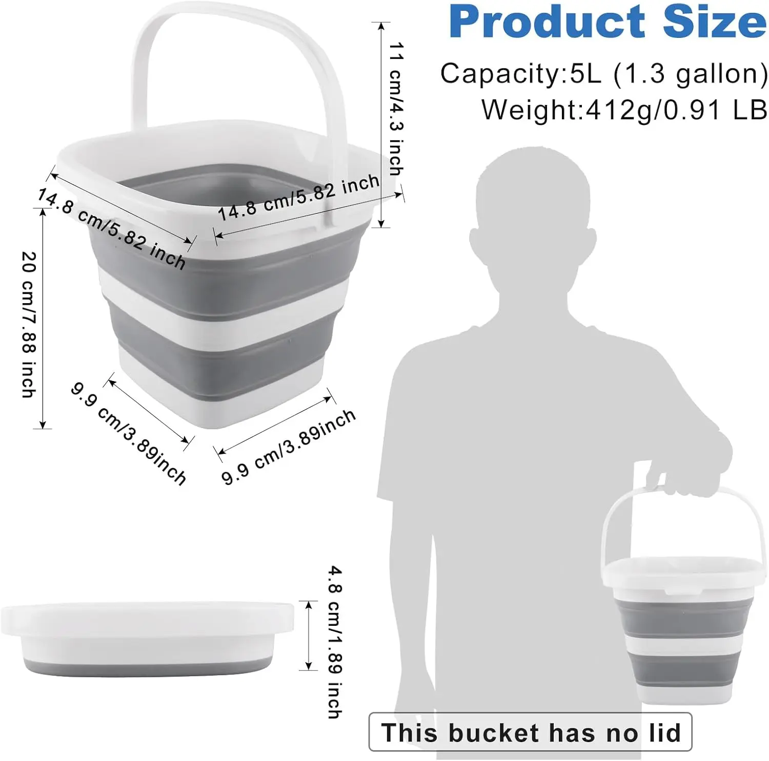 Car Wash Bucket 5L, Collapsible Bucket for Cleaning Supplies, Folding Mop Buckets Water Storage Containers for Camping Gardening