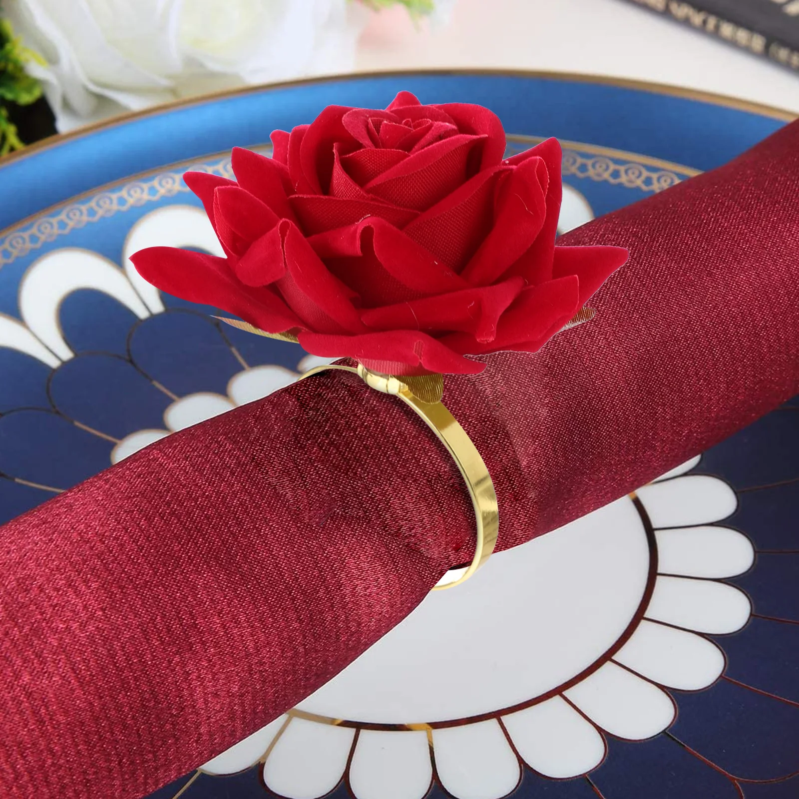 

4 Pcs Wedding Napkin Ring Decor Thanksgiving Rings Plastic Rose Flower Towel Buckle