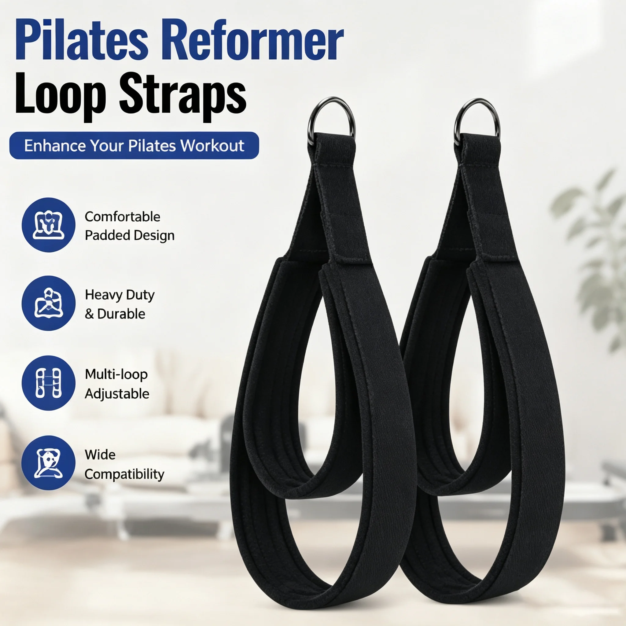 D Ring Strap - Pilates-Reformer-Schlaufenriemen Hand-Fuß-Übungsriemen mit Metall-D-Ring Fitnessriemen für