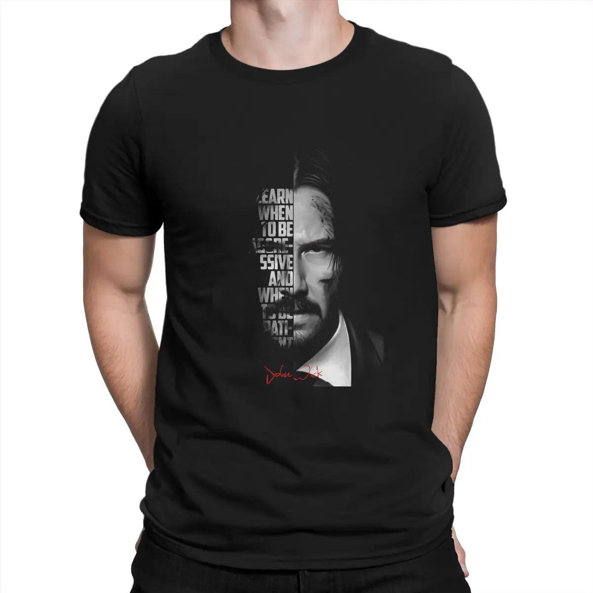 Black And White T-Shirts for Men John Wick Creative Pure Cotton Tees O Neck Short Sleeve T Shirts Summer Clothing