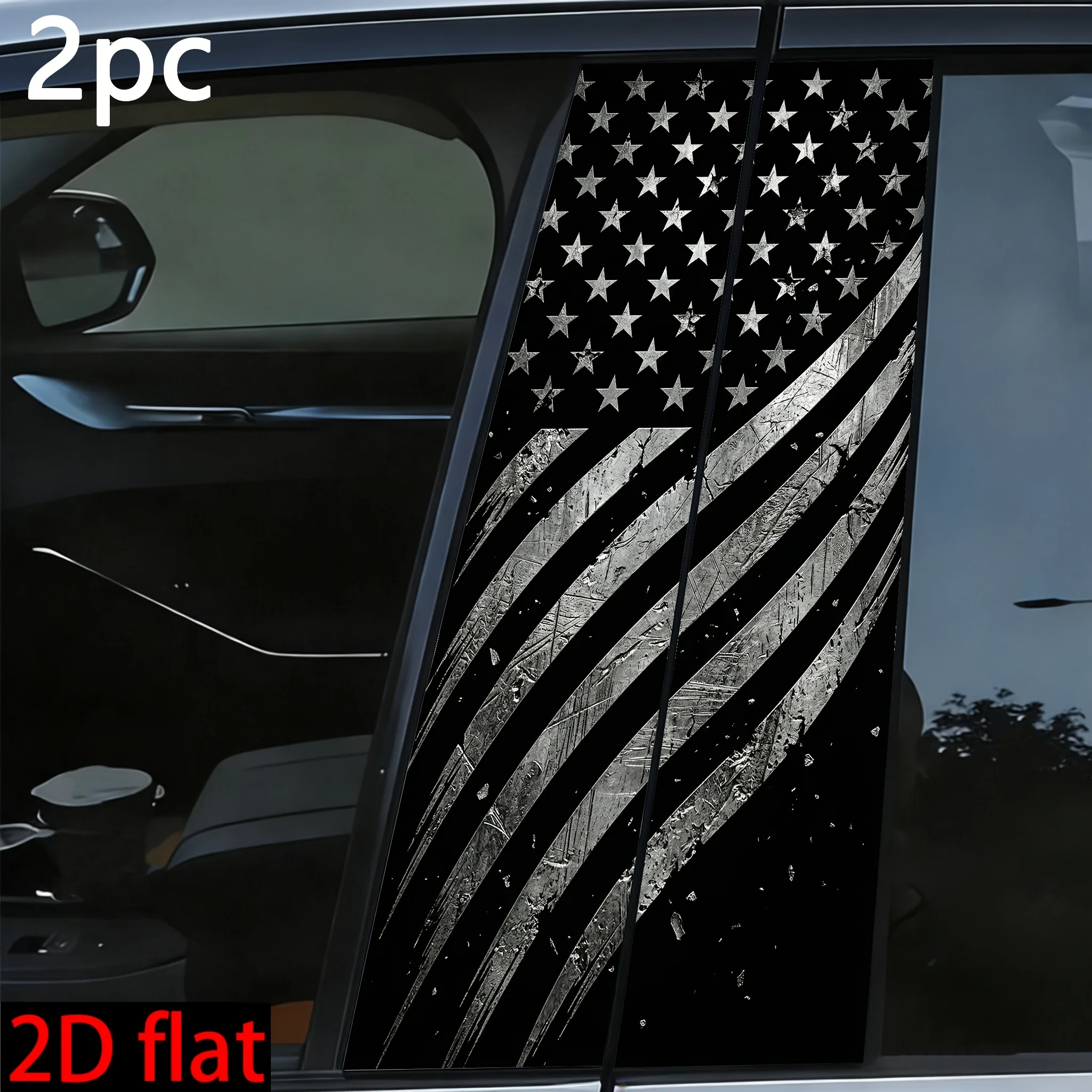 2Pcs Vintage Distressed American Flag Car B‑Pillar Stickers Single Size 50x25cm