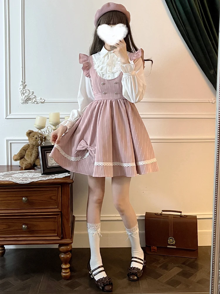 Japonês original outono novo 2024 estilo rojita doce pouco mosca mangas colete vestido define branco solto topo terno de duas peças para mulher