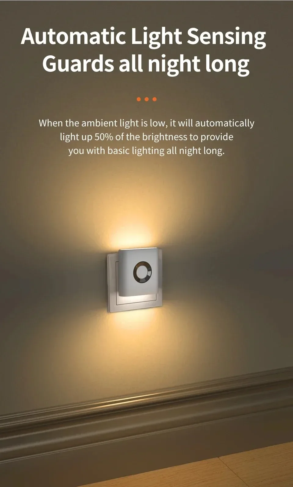 EU Plug LED Motion Sensor Wall Lamp 120° Wide Angle Warm White Night Light for Stairs Bedrooms Hallways - Eye Protection