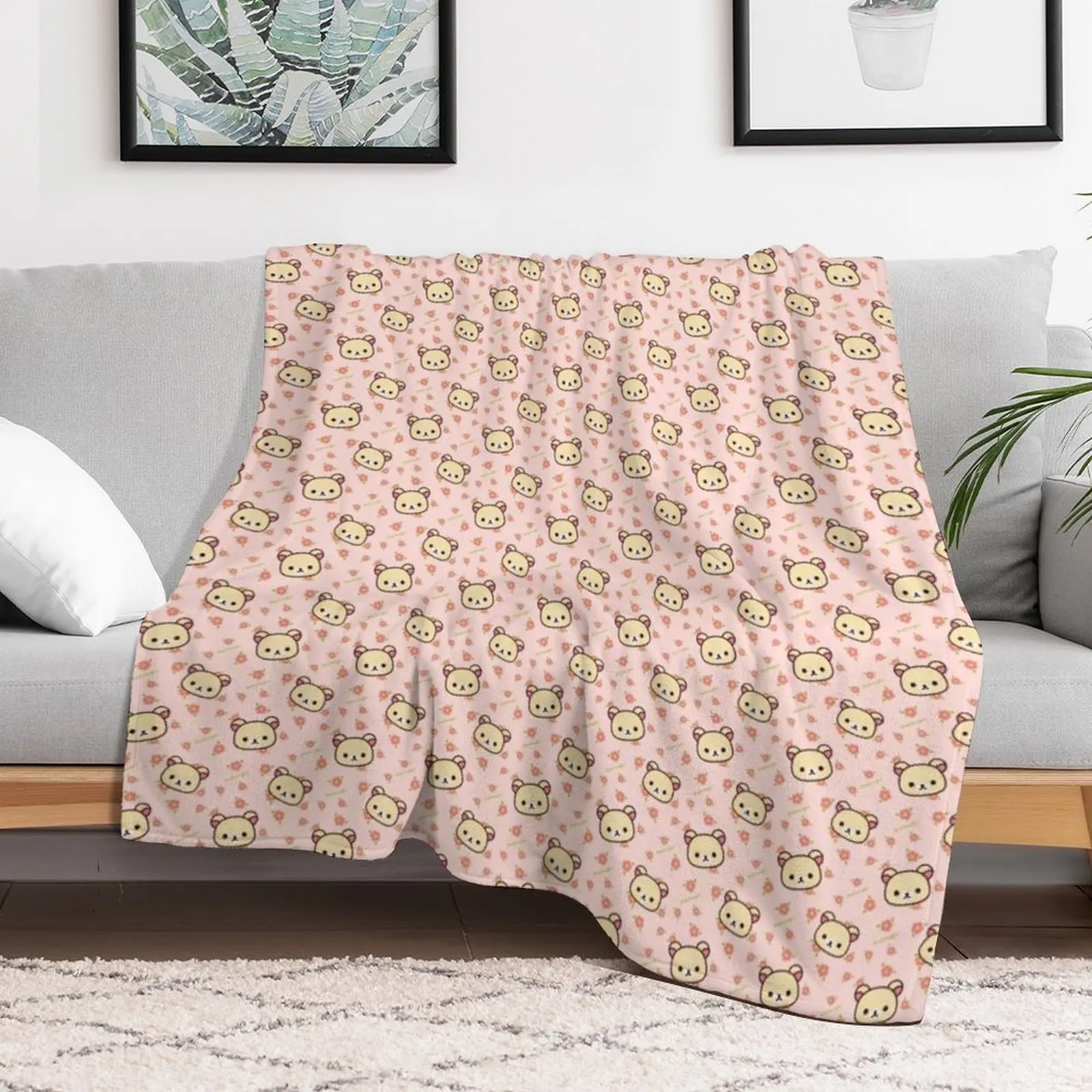 Korilakkuma - pink Throw Blanket Soft Plaid Shaggy Luxury Throw Hairy Blankets