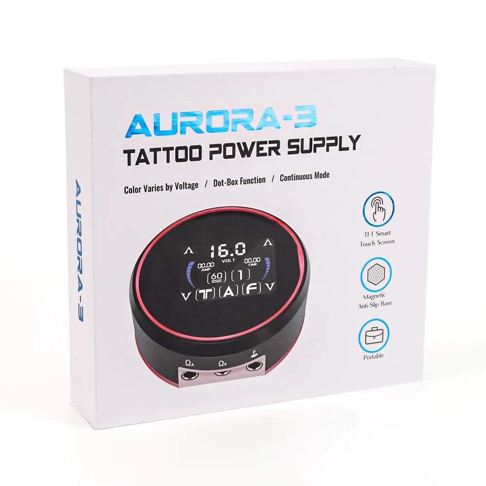 

Aurora 3 Tattoo Power Supply For Coil & Rotary Tattoo Machine Pen Battery Upgrade Dual Output LCD Full Touch TFT Screen