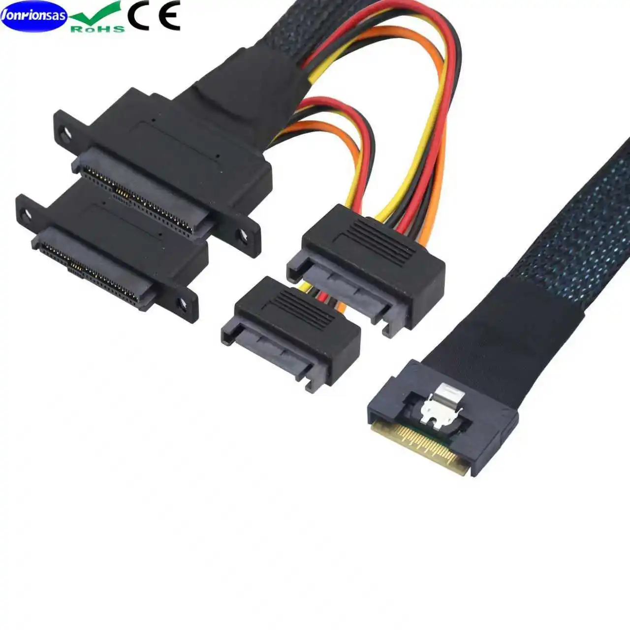 lPCI-E Slimline SAS SFF-8654 8i 74P to SFF-8639 U.2 + 15P Adapter Cable with Right And Left Screw Holes Scoop-Proof Anti-Misplug