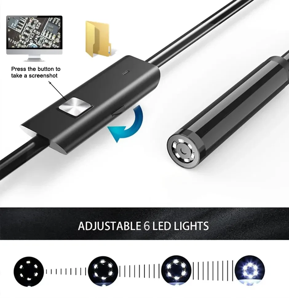 Image 7: Caméra endoscopique Android Type C PC 7MM USB étanche pour inspection automobile 1-10m avec 6 LED