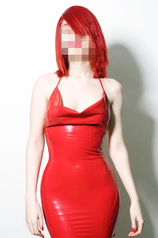 

100% Latex Gummi Rubber Sexy red suspender skirt simple and generous cosplay party Size S-XXL 0.4mm