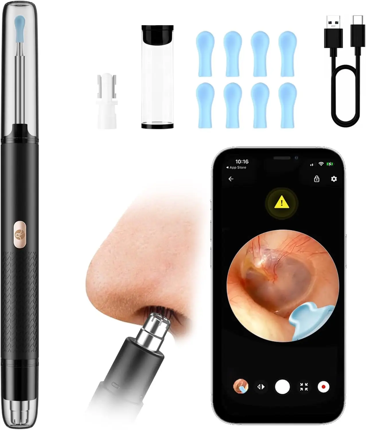 2-in-1 Ear Wax Remover with Camera & Light - Wireless Ear Cleaner for Adults & Kids, Compatible with iOS & Android