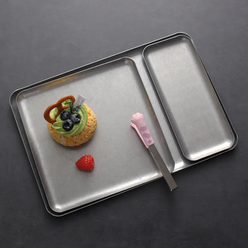 Rectangle Stainless Steel Tray Buffet Presentation Tray Metal Food Serving Plate Home Storage & Organization Snack Dish