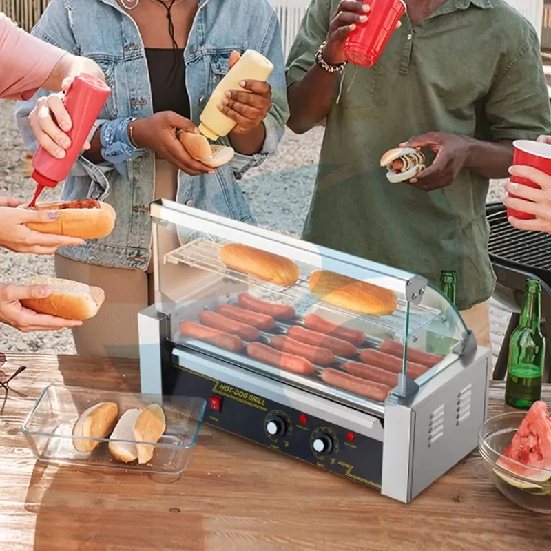 Automatic Electric 220V Commercial Stainless Steel Sausage Heater Bread Insulation Machine 5 Roller Hot Dog Roller