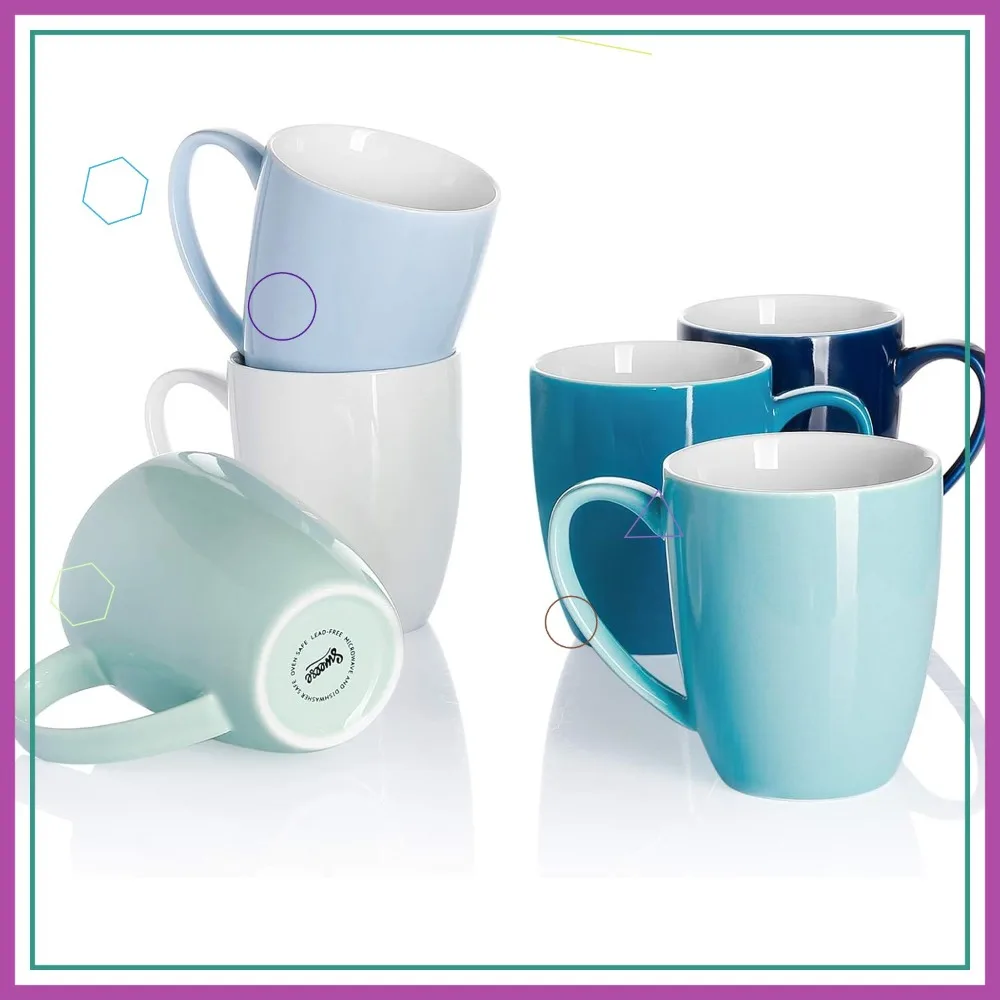 

Набор фарфоровых кофейных кружек на 12 унций — разноцветное в ассортименте, можно мыть в посудомоечной машине и микроволновой печи для чая латте