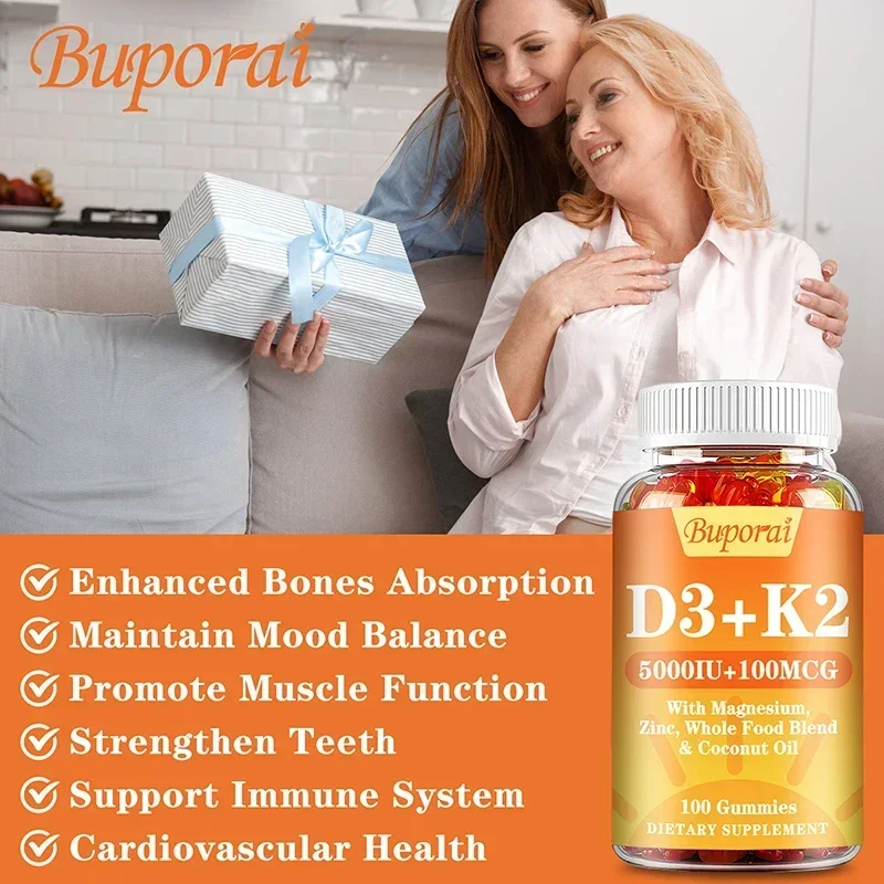 Vitamin D3 K2 Gummies - Strengthen Bones, Support Heart and Joint Health, Improve Immunity, Mood and Energy Levels