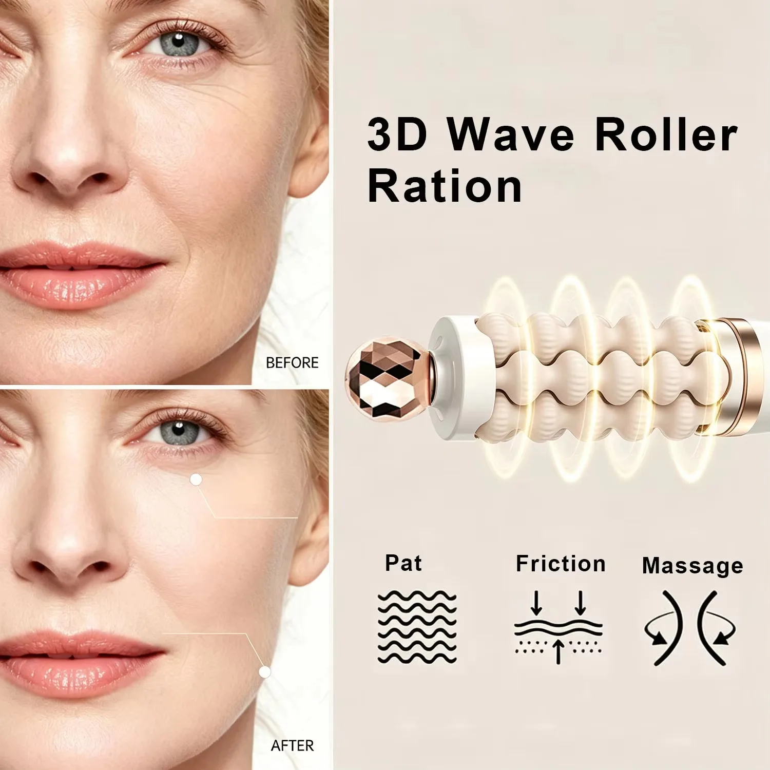 Wireless 3D Wave Roller Rotation Massager Stick Portable Skin Tightening Sculpting Device Home Beauty Skincare Massager Tool