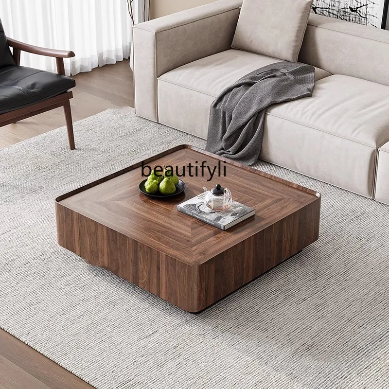 

Solid Wood Coffee Table for Living Room Vintage Modern Simple Nordic Style Walnut Wood Square Shape New Chinese Style