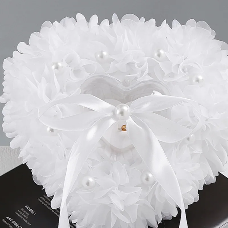 وسادة خاتم الحب الرومانسية اليدوية ، زخرفة زهرة اللؤلؤ الغربي ، لوازم الزفاف