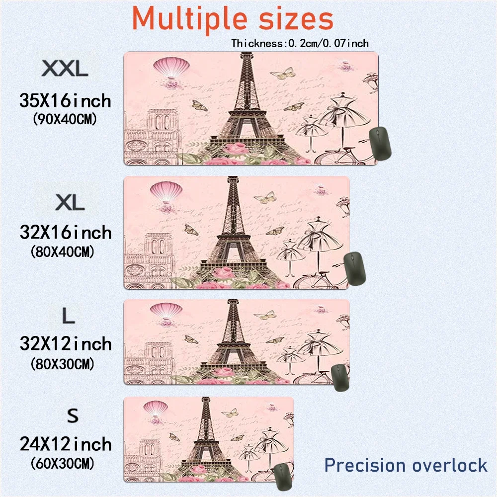 Vintage Tower Mouse Pad Large Gaming Mousepad Offices Accessories Laptop Office Rubber Non-Slip Rubber Stitched Edge Deskpad