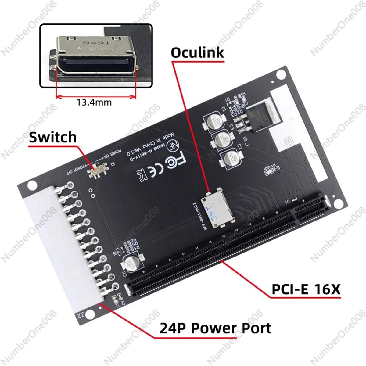 4X Oculink SFF-8612 SFF-8611 To PCIE PCI-Express 16X Adapter with ATX 24Pin Power Port for Mainboard Graphics Card