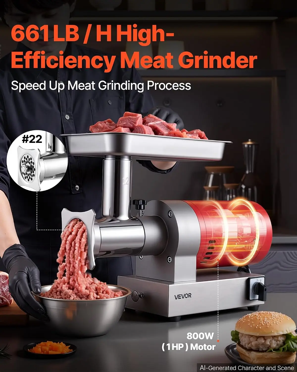 Electric Meat Grinder 661 Lbs Hour Heavy Duty Sausage Maker Home Kitchen Commercial