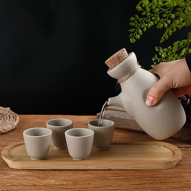 Japanese-style Sake Pot Baijiu Ceramic Wine Set Household Restaurant Ironing Pot Warm Wine Pot Small Wine Glass Spirits Cup 2025