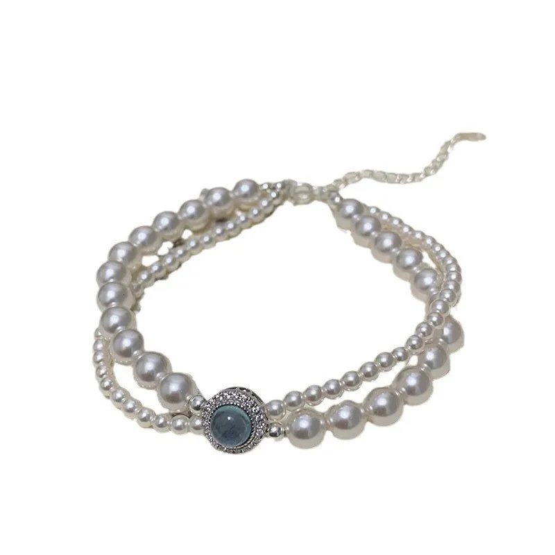 300pcs/lot New aquamarine pearl bracelet women's versatile premium sense of niche beading double pearl bracelet