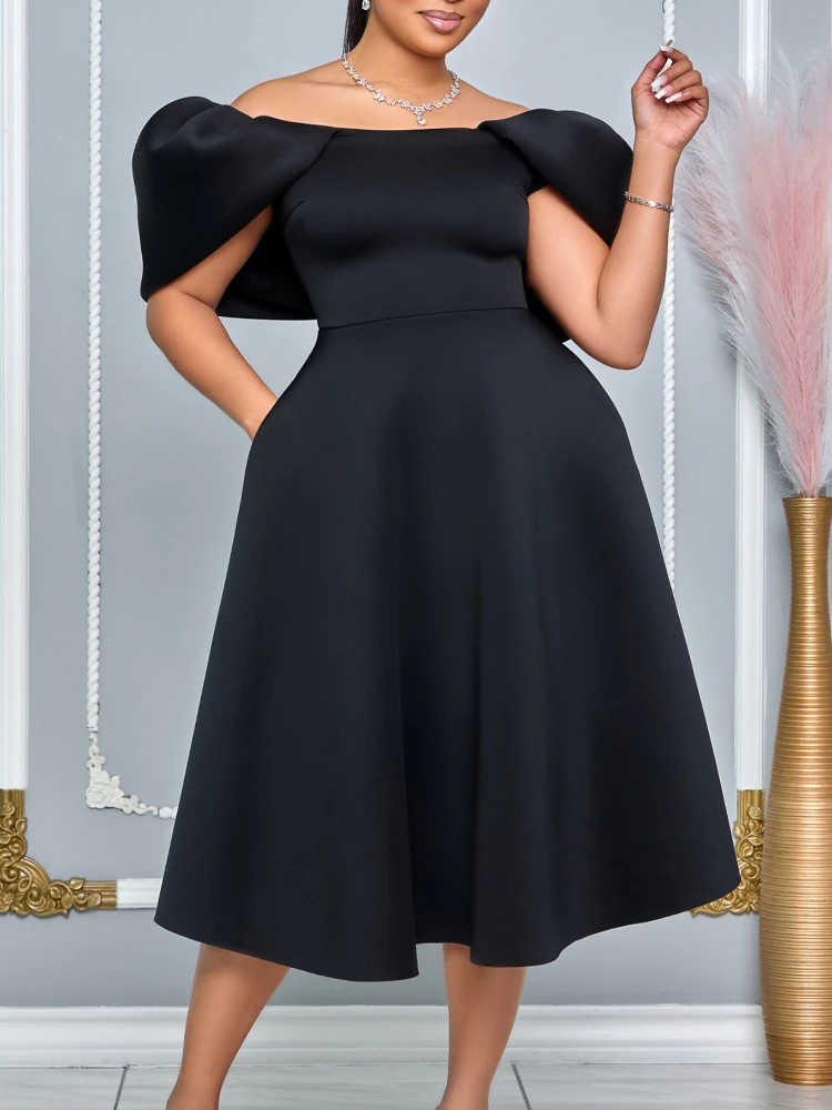 2024 New Stylish Women Evening Party Dress Off Shoulder Short Sleeve Elegant  A-Line Gowns Birthday Prom Celebrate Event Robes