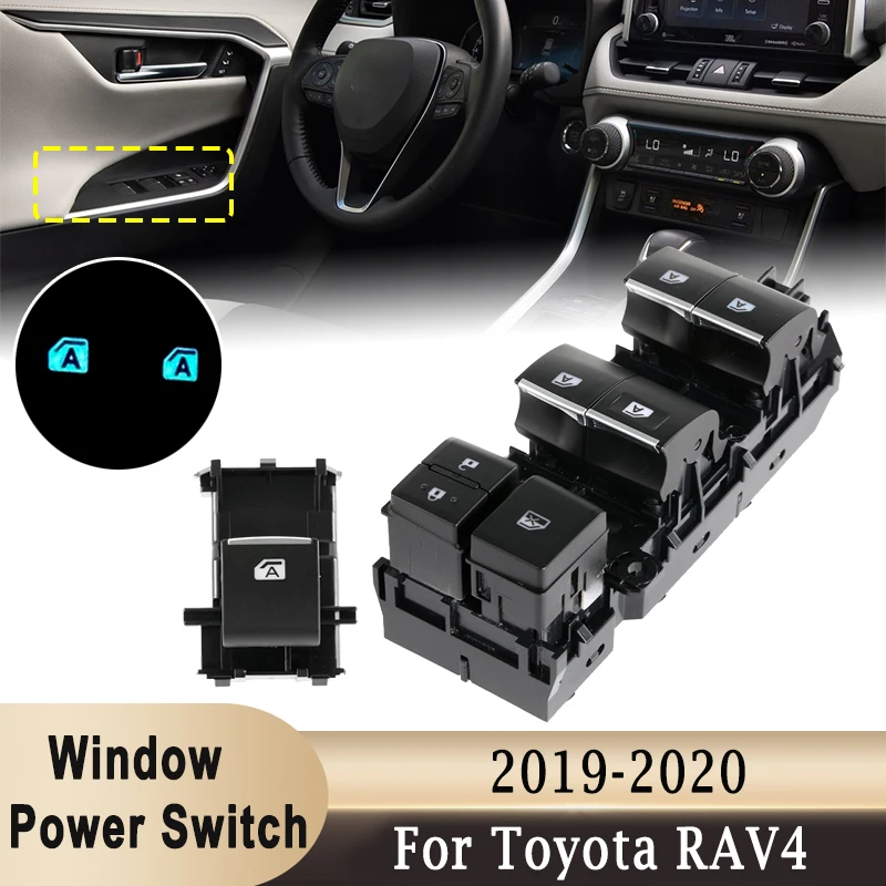 Elektryczny podnośnik szyby samochodowej przycisk sterujący podświetlenie LED dla Toyota RAV4 2019 2020 lewego głównego sterownika szyby jazdy